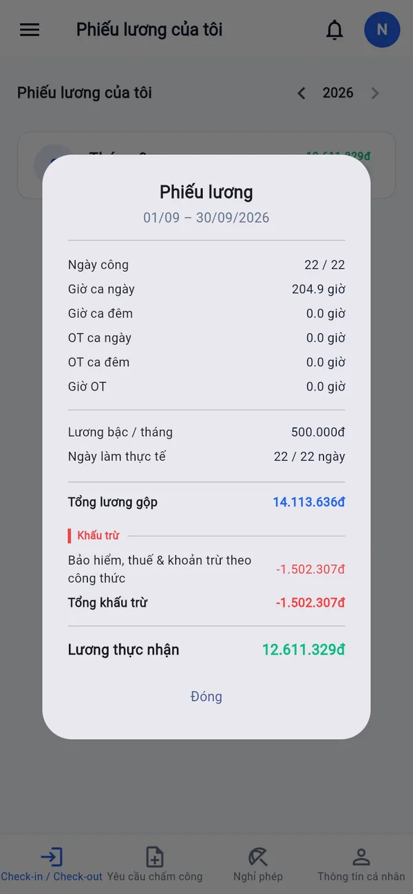 Phiếu lương của nhân viên trên điện thoại
