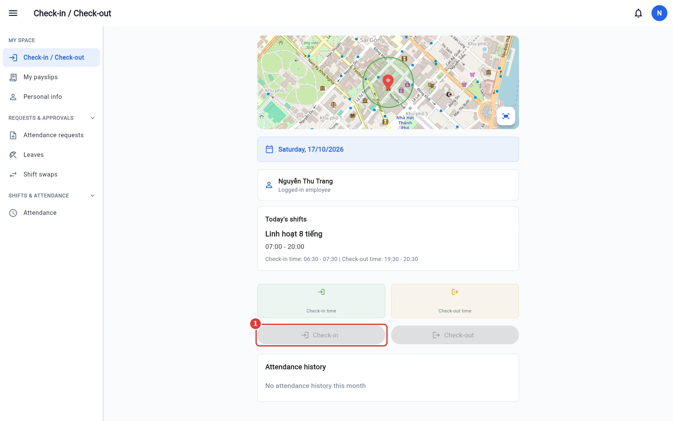 Check-in / Check-out screen