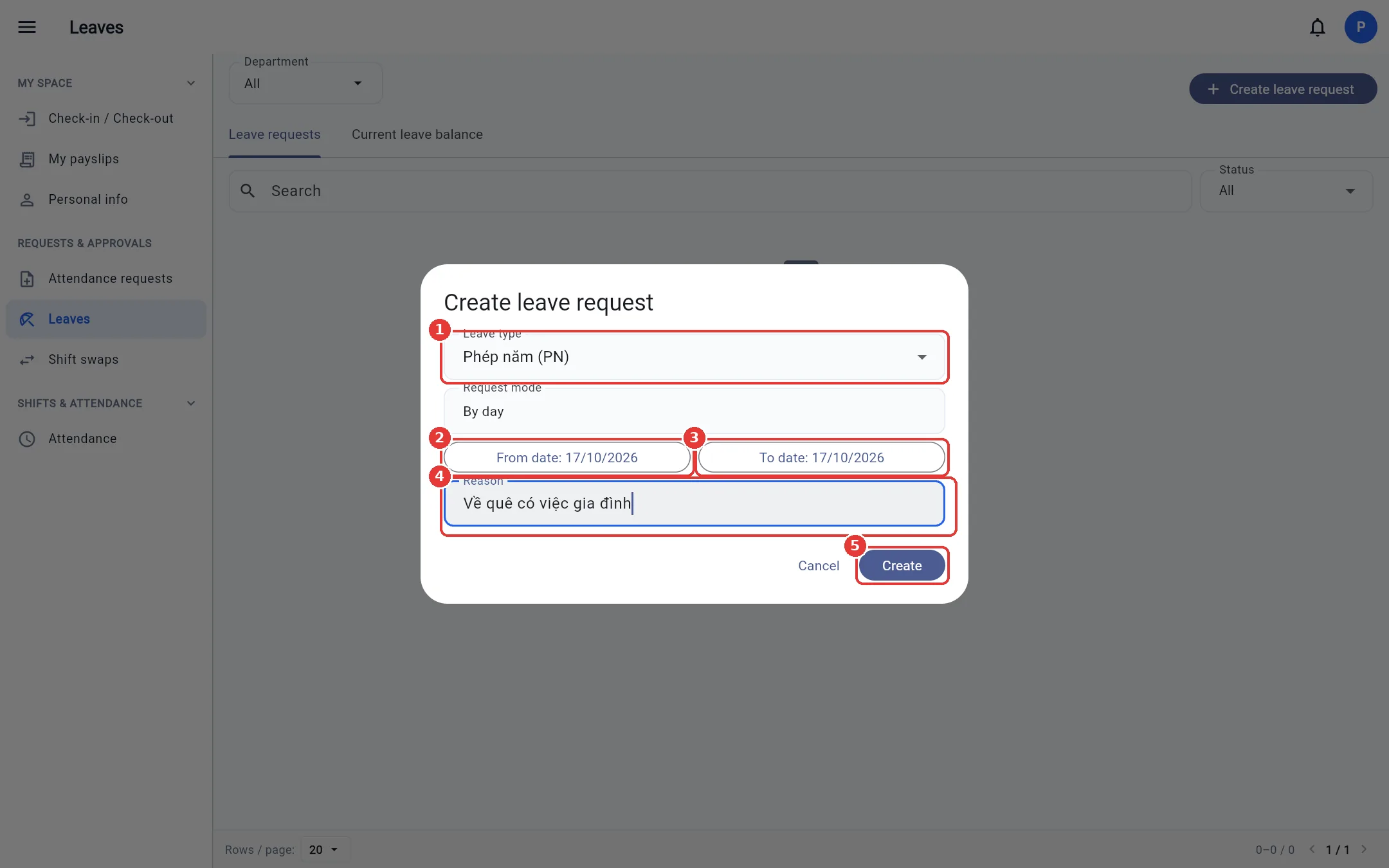 Create a leave request